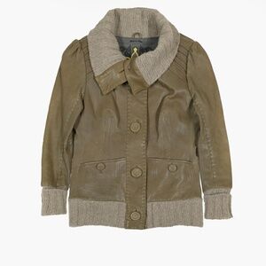 MACKAGE Tan Leather and Wool Ribbing Jacket Size M